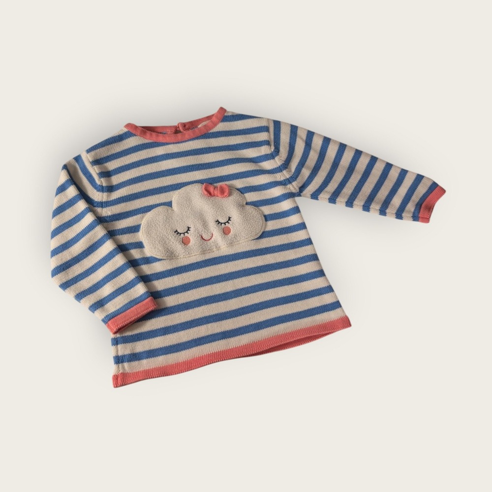 Kite Clothing Kids Blue White Striped Cloud Knit Sweater 12-18 Months Pink Trim